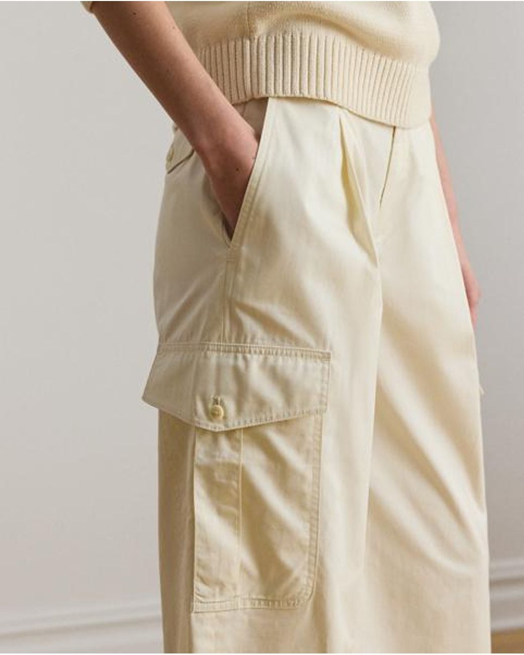 Ralph Lauren Natural Cotton Twill Wide-Leg Cargo Trouser
