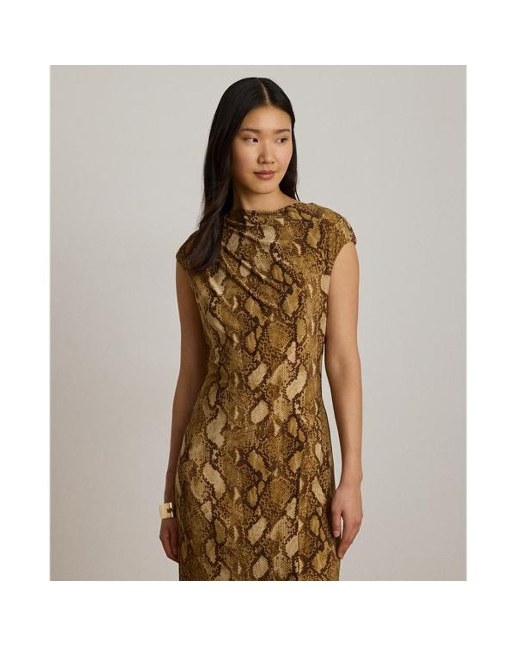 Ralph Lauren Metallic Python-Print Jersey Cap-Sleeve Dress