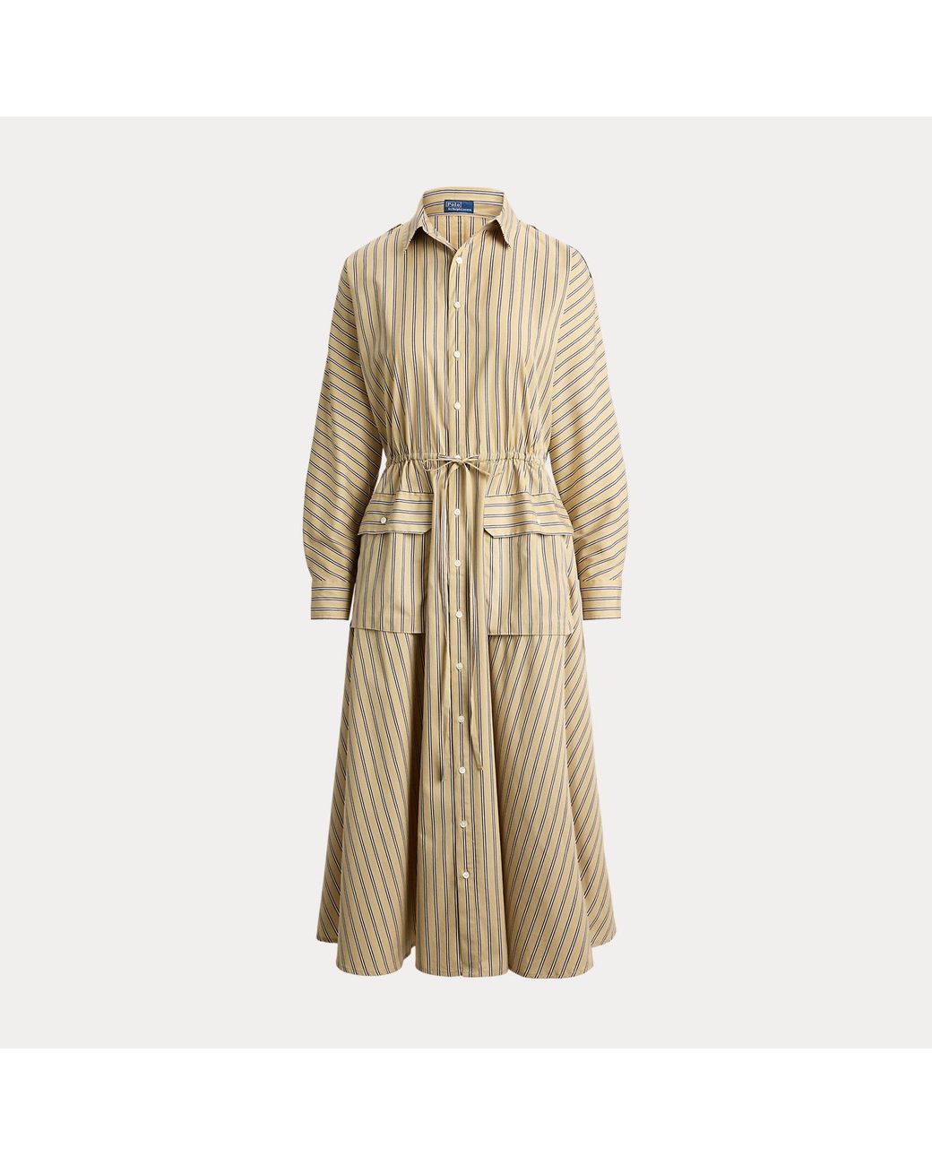 Polo Ralph Lauren Natural Striped Cotton Canvas Utility Shirtdress