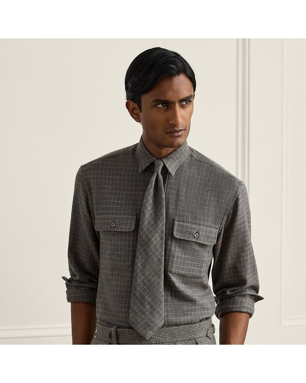 Ralph Lauren Gray Tattersall Flannel Shirt for men