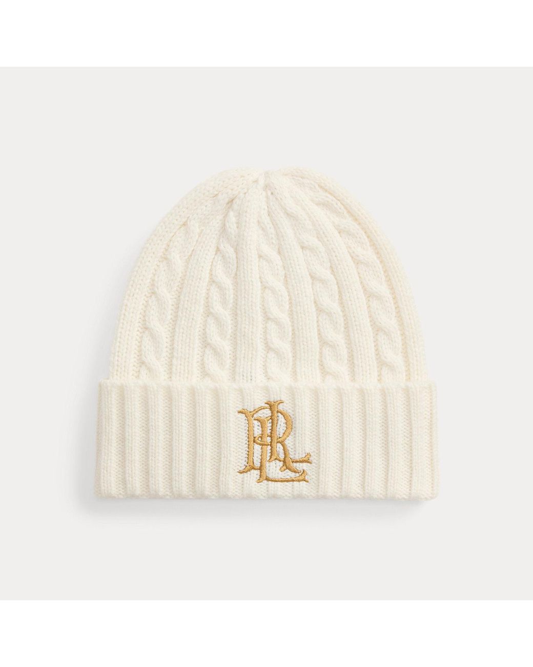 Ralph Lauren Natural Embroidered-Logo Cable-Knit Beanie