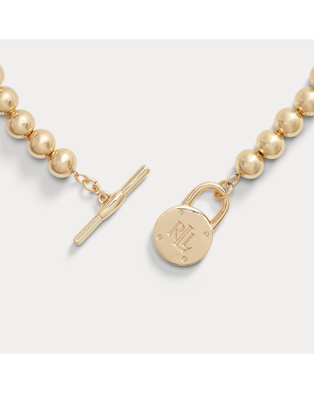 Ralph Lauren Metallic Tone Logo Beaded Necklace