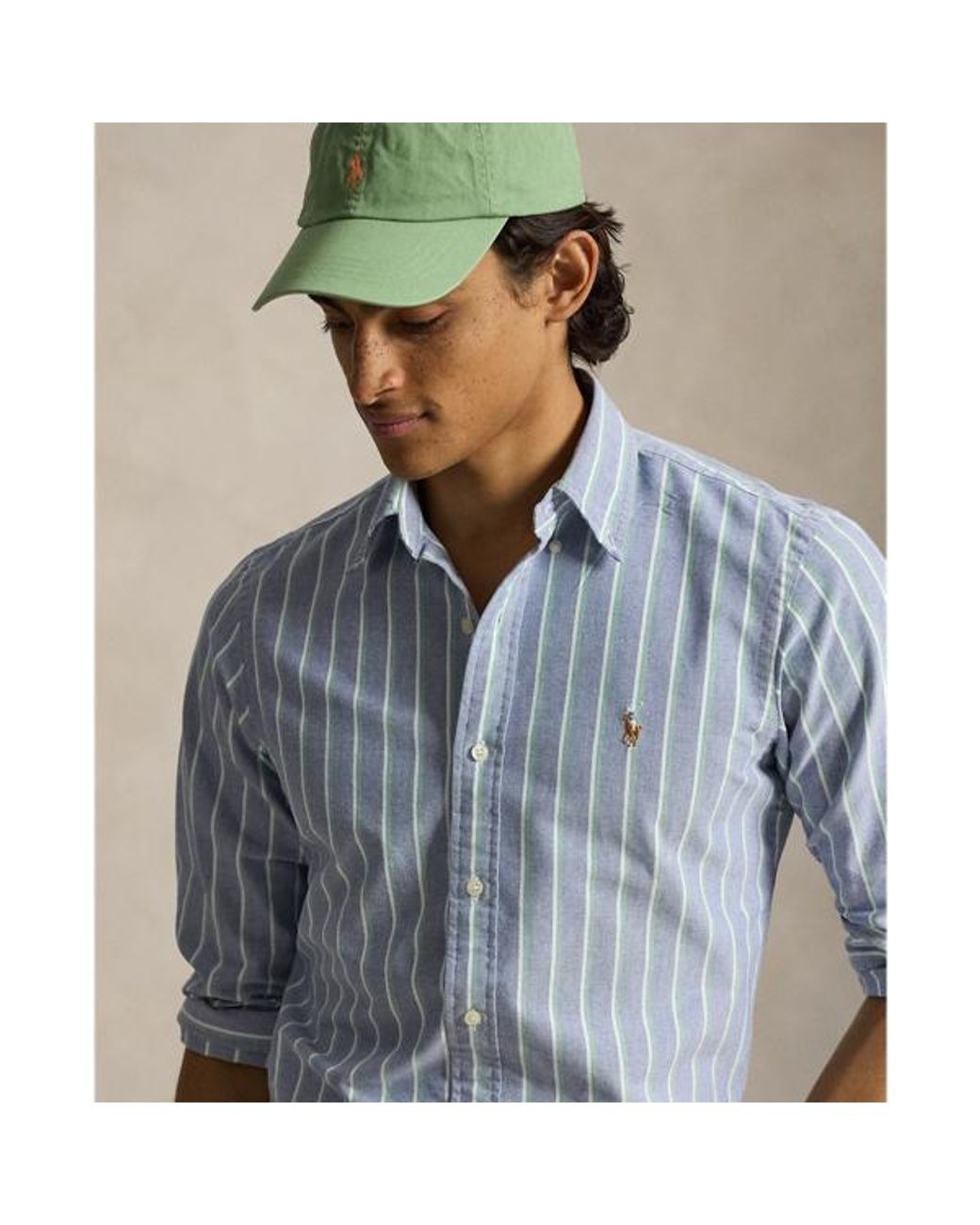 Polo Ralph Lauren Custom Fit Striped Oxford Shirt in Blue for Men | Lyst