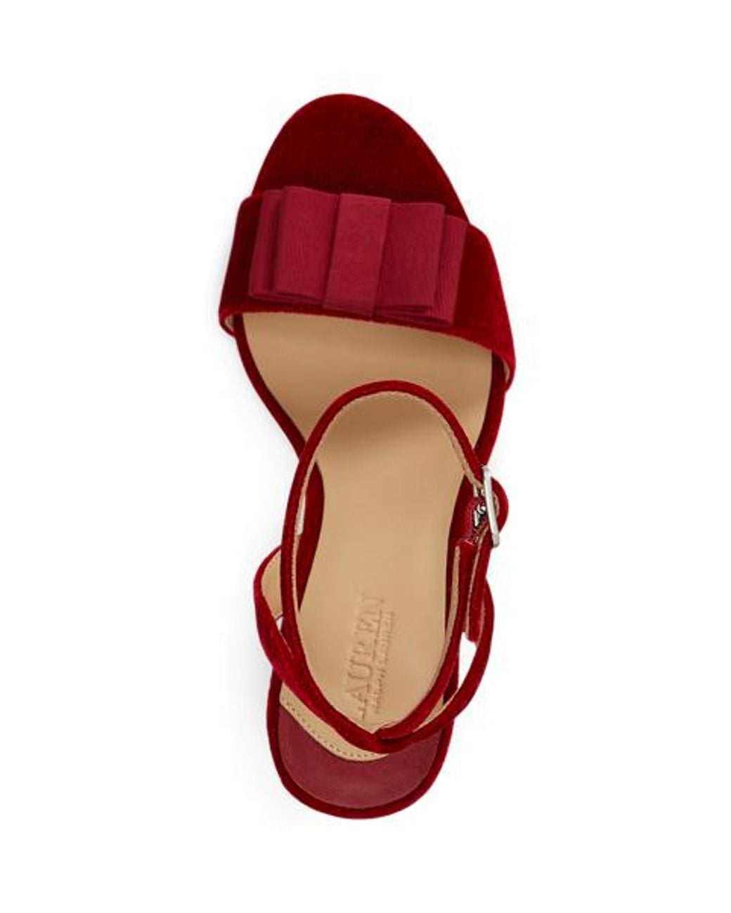 Ralph Lauren Red Gracy Bow-Trim Velvet Sandal