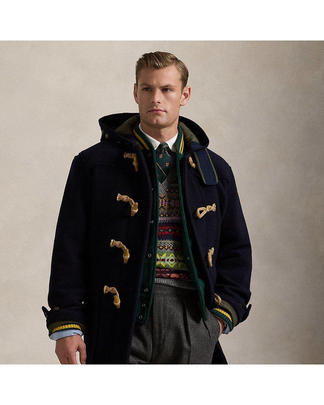 Ralph Lauren Wool Twill Toggle Coat in Black for Men | Lyst UK