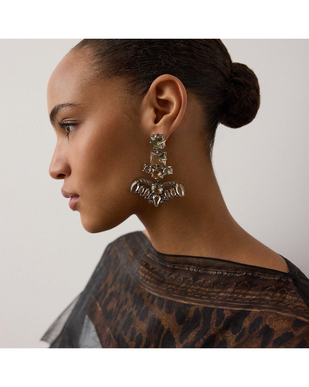 Ralph Lauren Brown Antiqued Crystal Chandelier Earrings