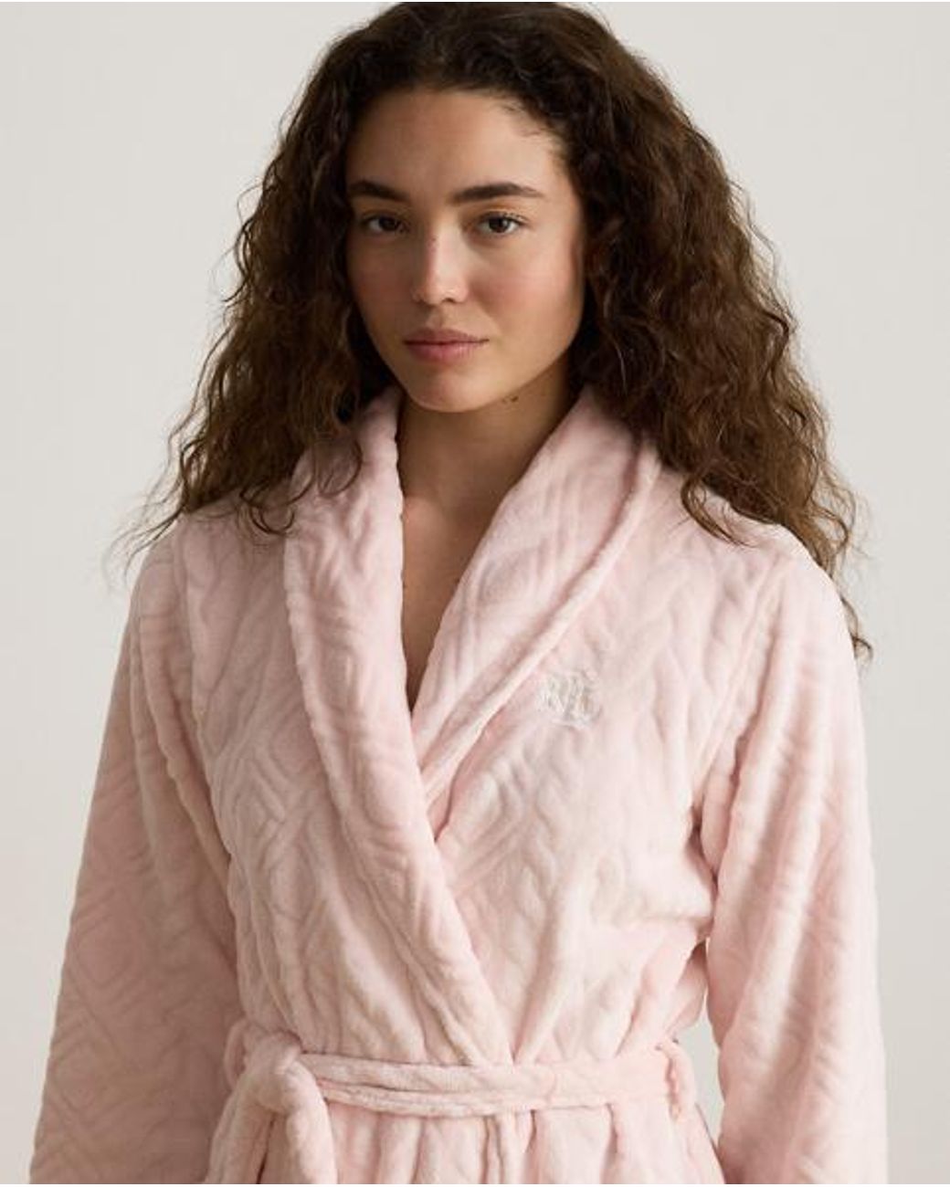 Ralph Lauren Pink Aran-Clipped Chenille Shawl-Collar Robe