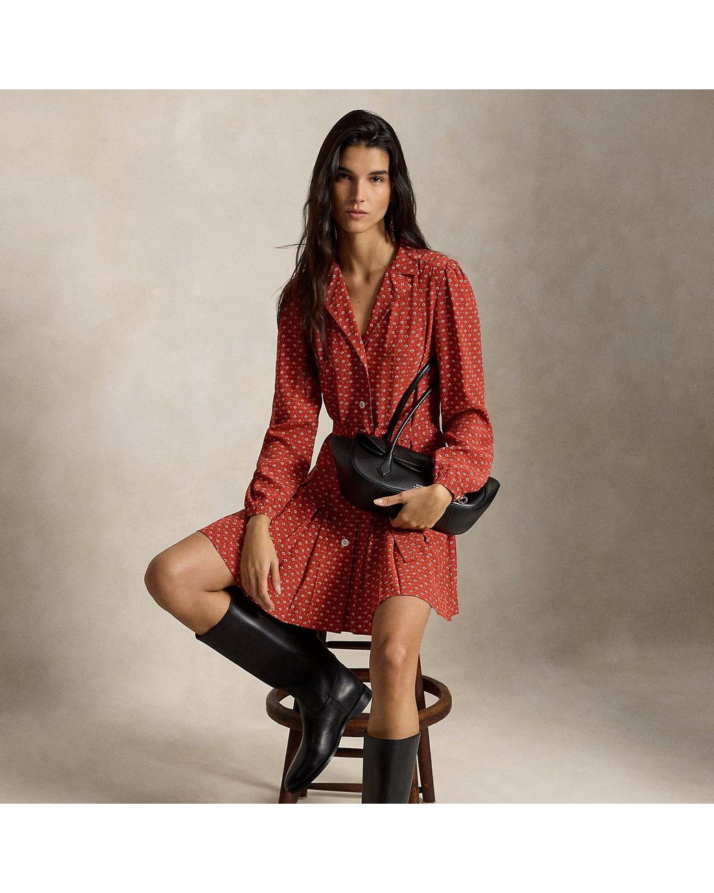 Polo Ralph Lauren Red Silk Mini Shirtdress