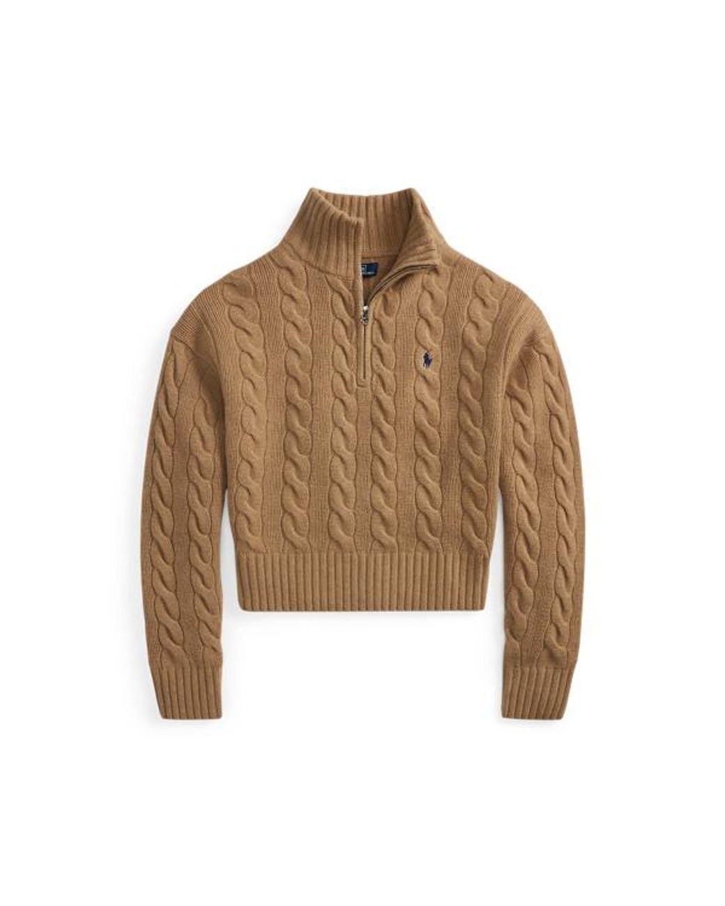 Polo Ralph Lauren Cable Wool-Cashmere Half-Zip Sweater in Brown | Lyst