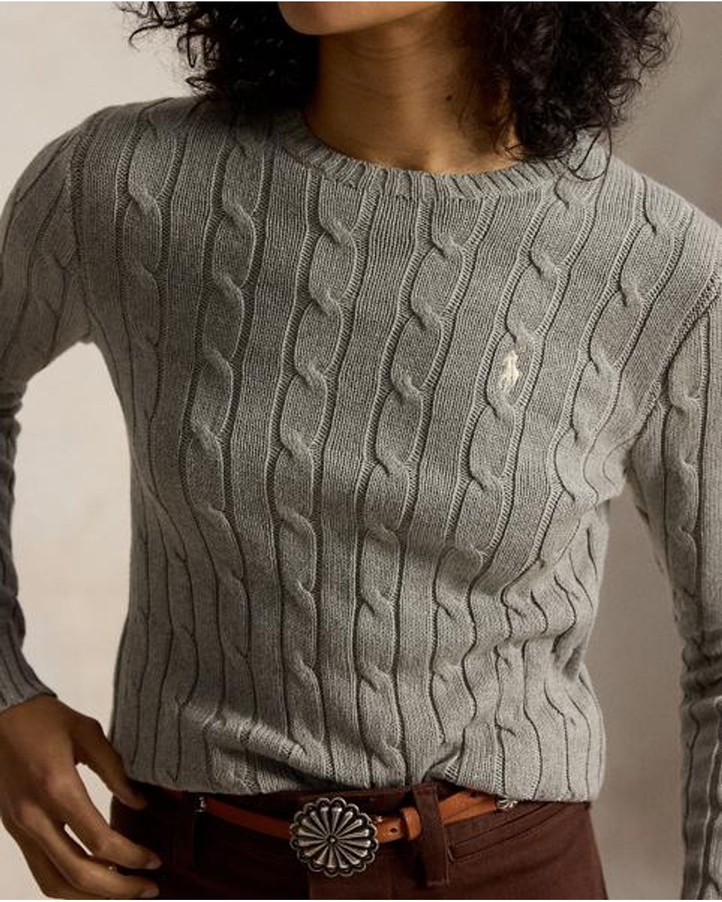 Polo Ralph Lauren Gray Cable-Knit Cotton Crewneck Jumper