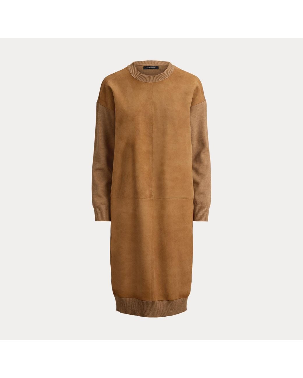 Ralph Lauren Brown Ralph Goat-Suede & Wool Crewneck Sweater Dress