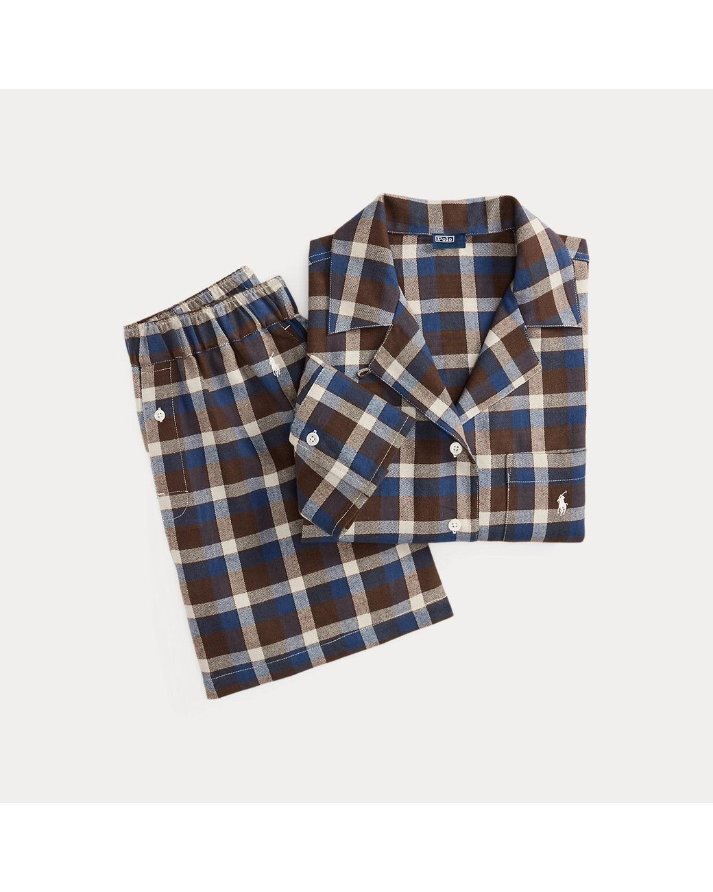 Polo Ralph Lauren Black Plaid Flannel Piped Pyjama Set