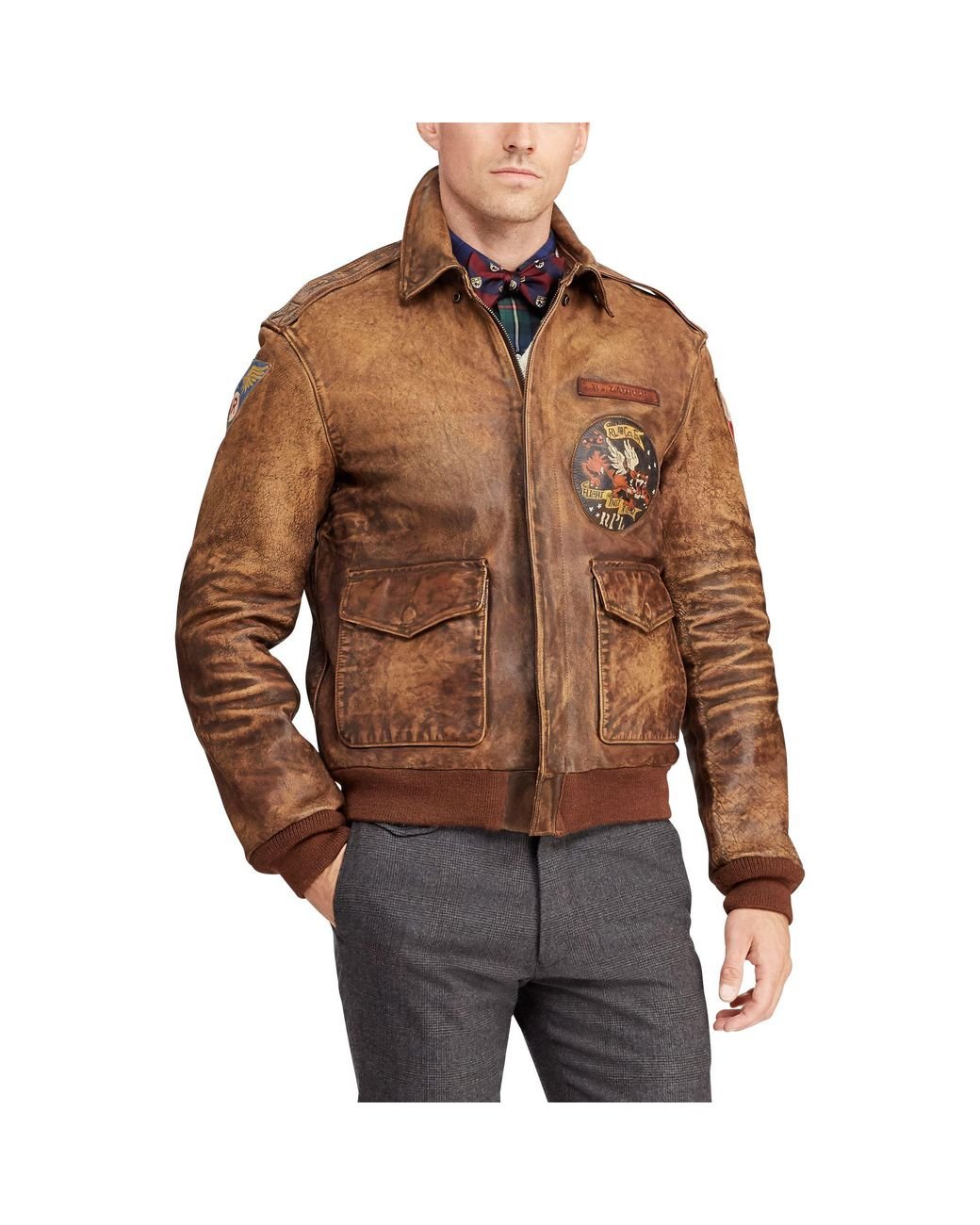 Polo Ralph Lauren Leather Bomber Jacket in Brown for Men | Lyst