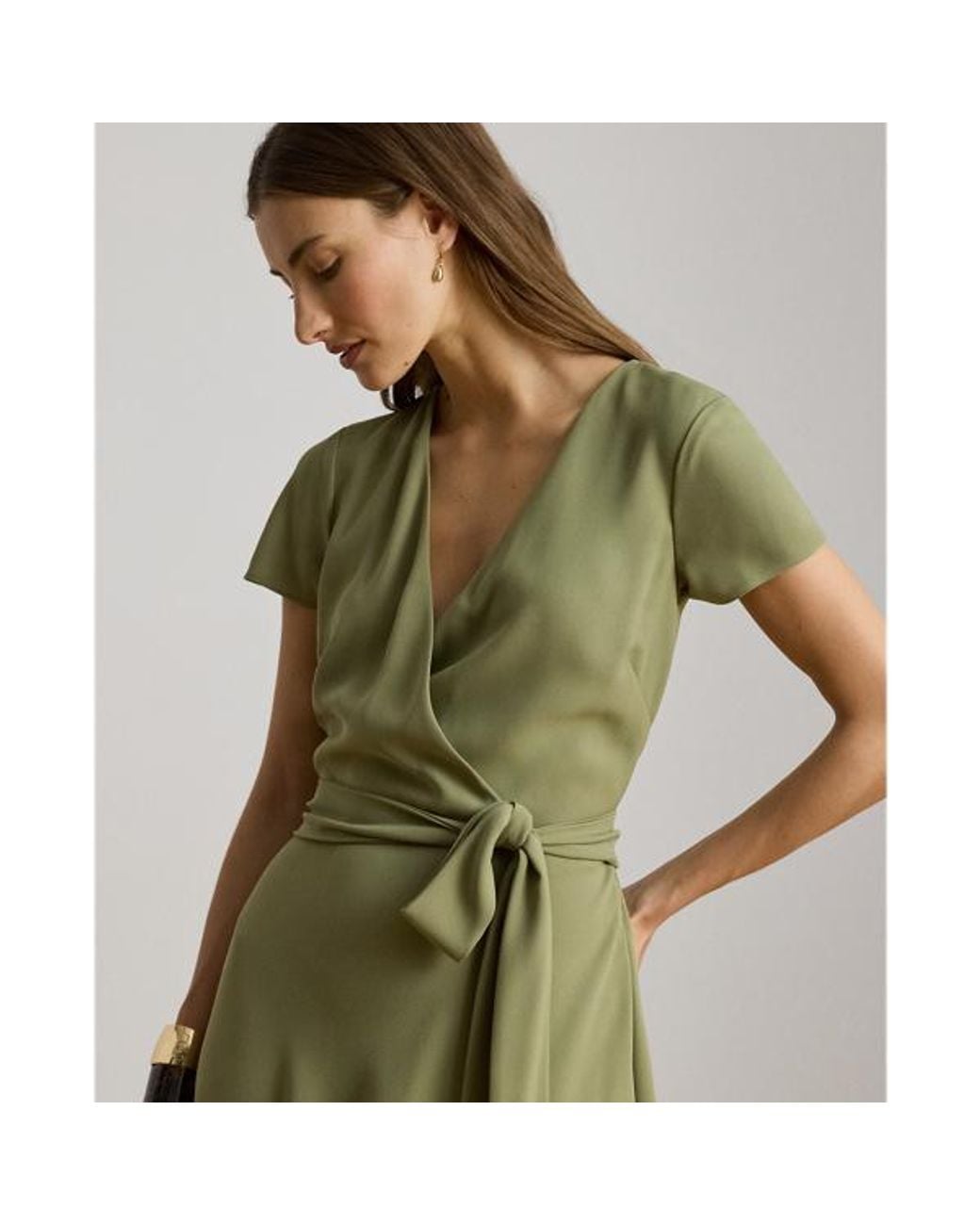 Ralph Lauren Belted Georgette Surplice Dress in Green