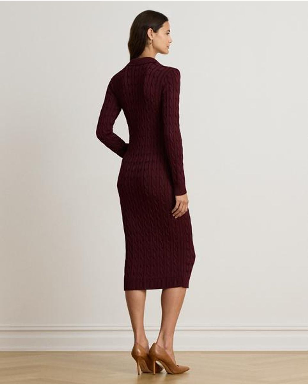 Ralph Lauren Red Cable-Knit Cotton-Blend Sweater Dress