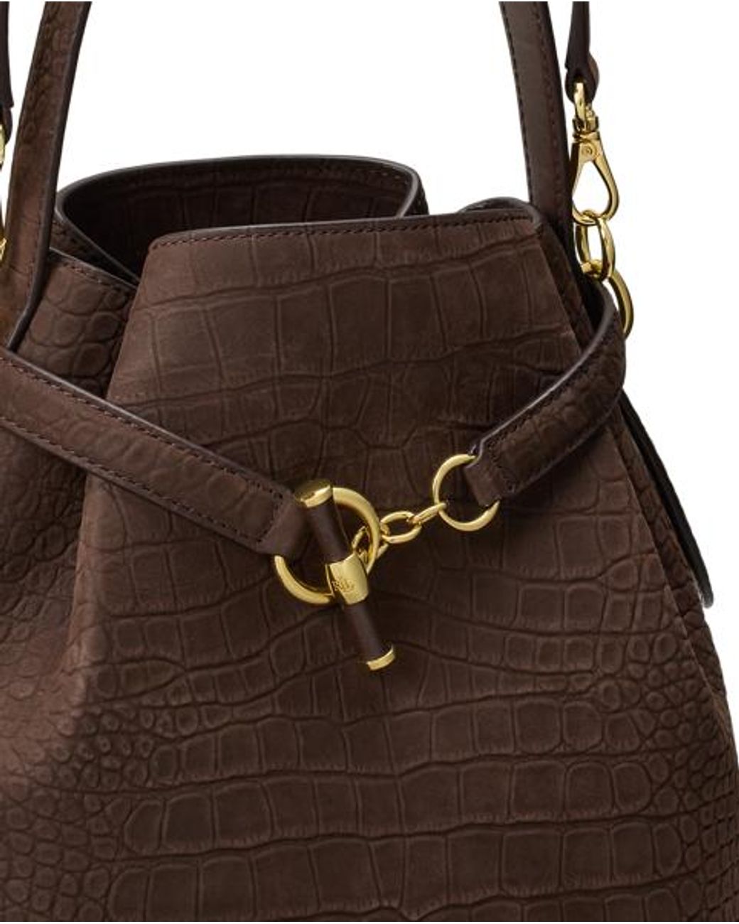 Ralph Lauren Brown Embossed Nubuck Medium Blaike Bucket Bag