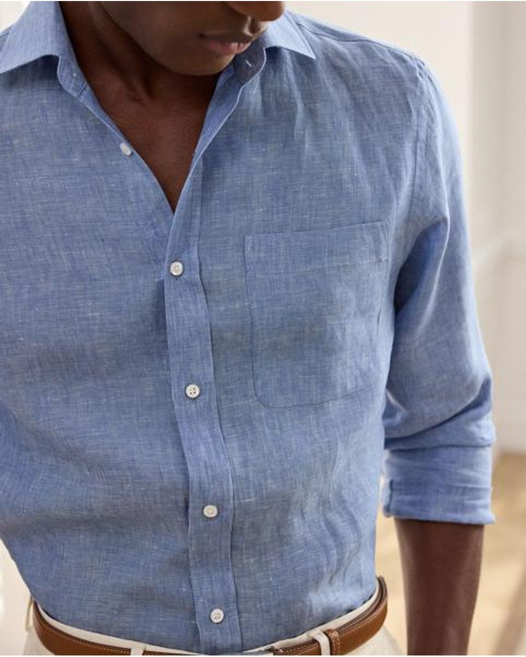 Ralph Lauren Blue Linen Chambray Shirt for men
