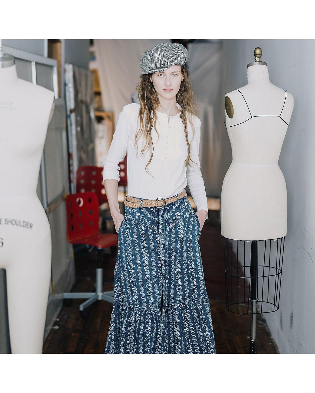 RRL Gray Floral-Print Jersey Skirt