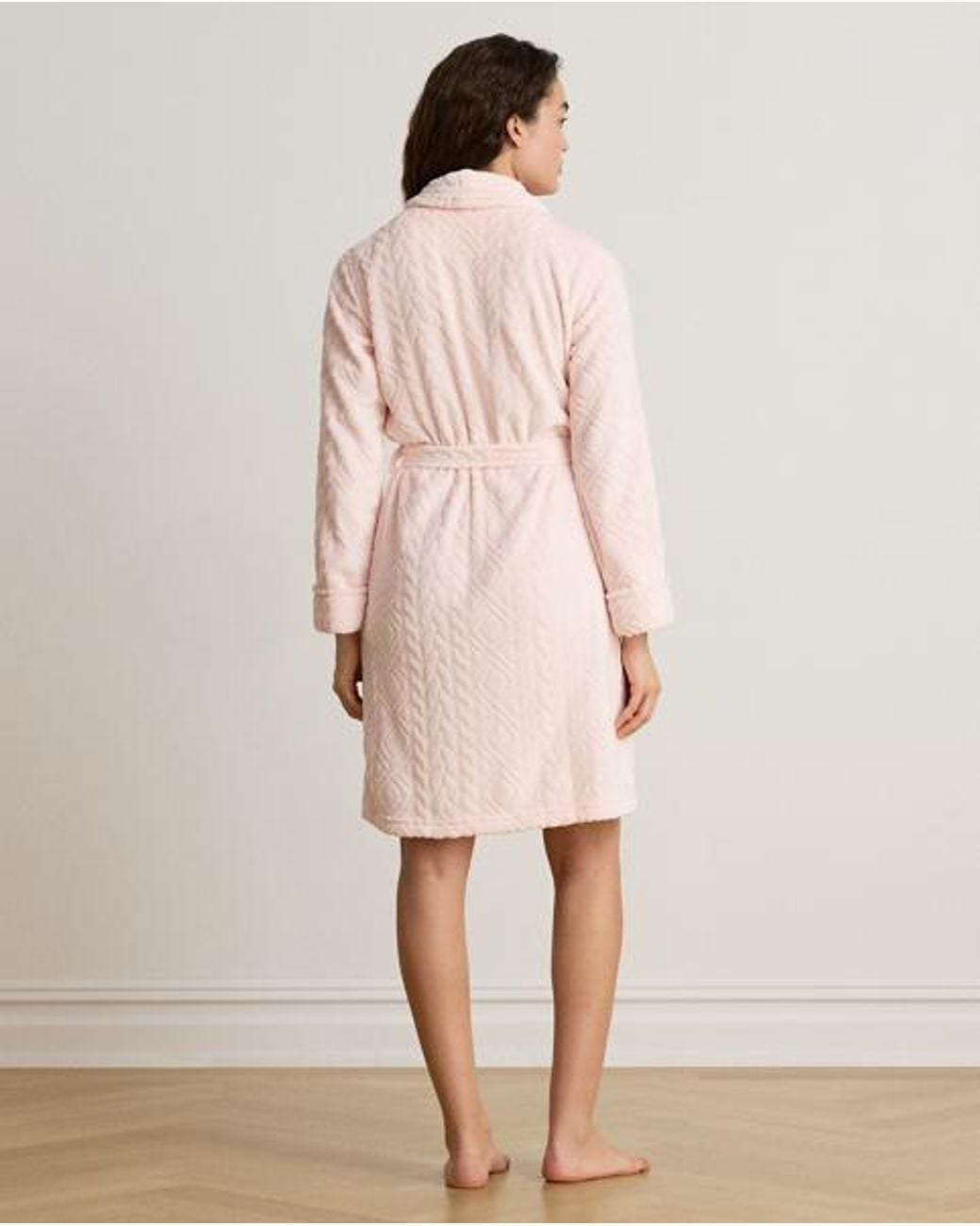 Ralph Lauren Pink Aran-Clipped Chenille Shawl-Collar Robe
