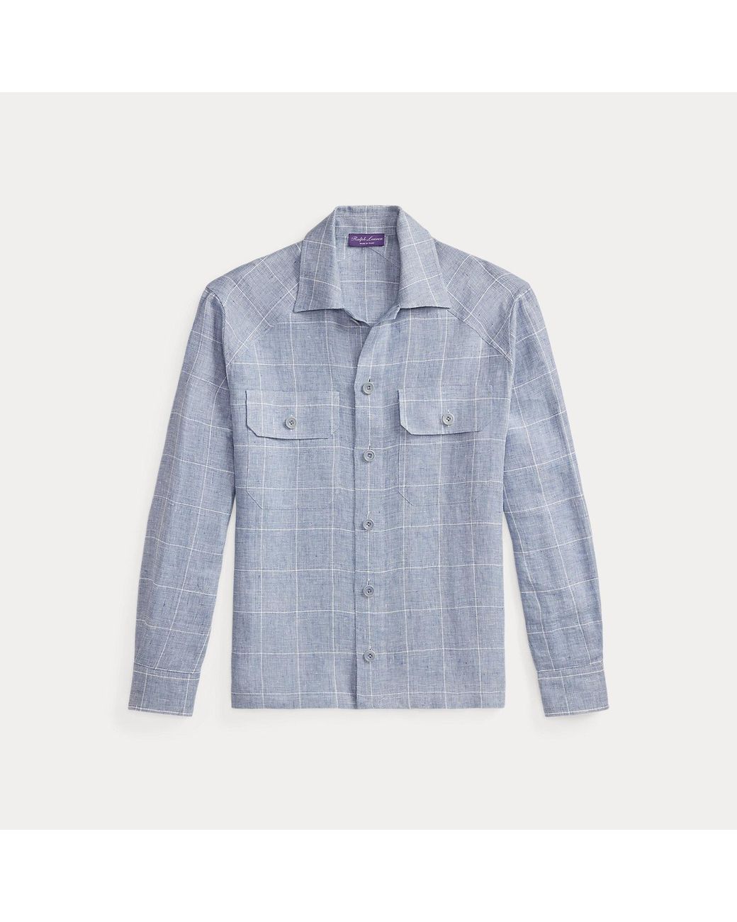 Ralph Lauren Blue Linen Windowpane Shirt for men