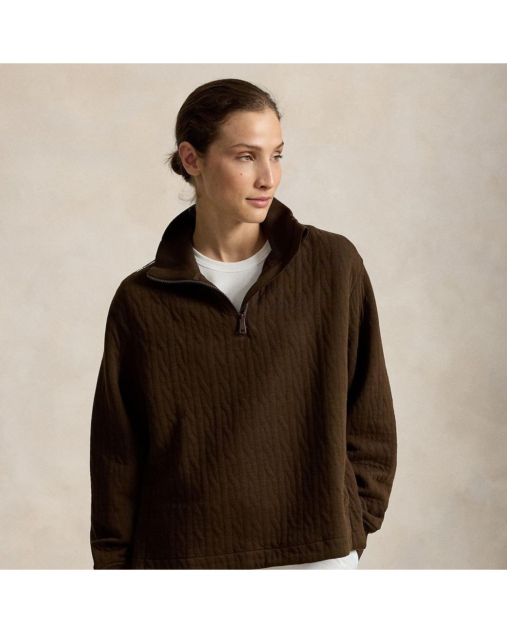 Ralph Lauren Brown Cable-Quilted Quarter-Zip