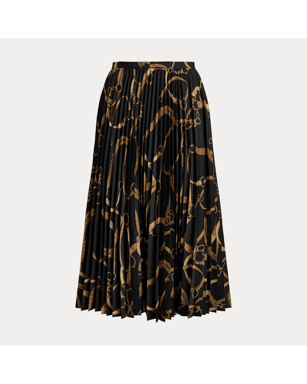 Ralph Lauren Black Belting-Print Pleated Crepe Skirt