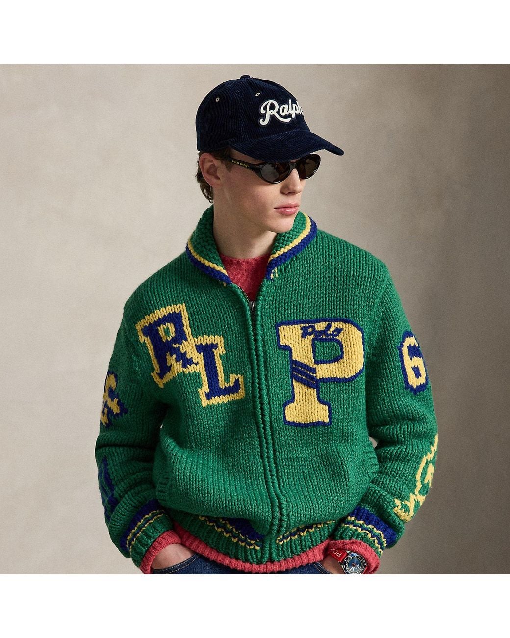 Polo Ralph Lauren Green Varsity-Inspired Wool Full-Zip Jumper for men
