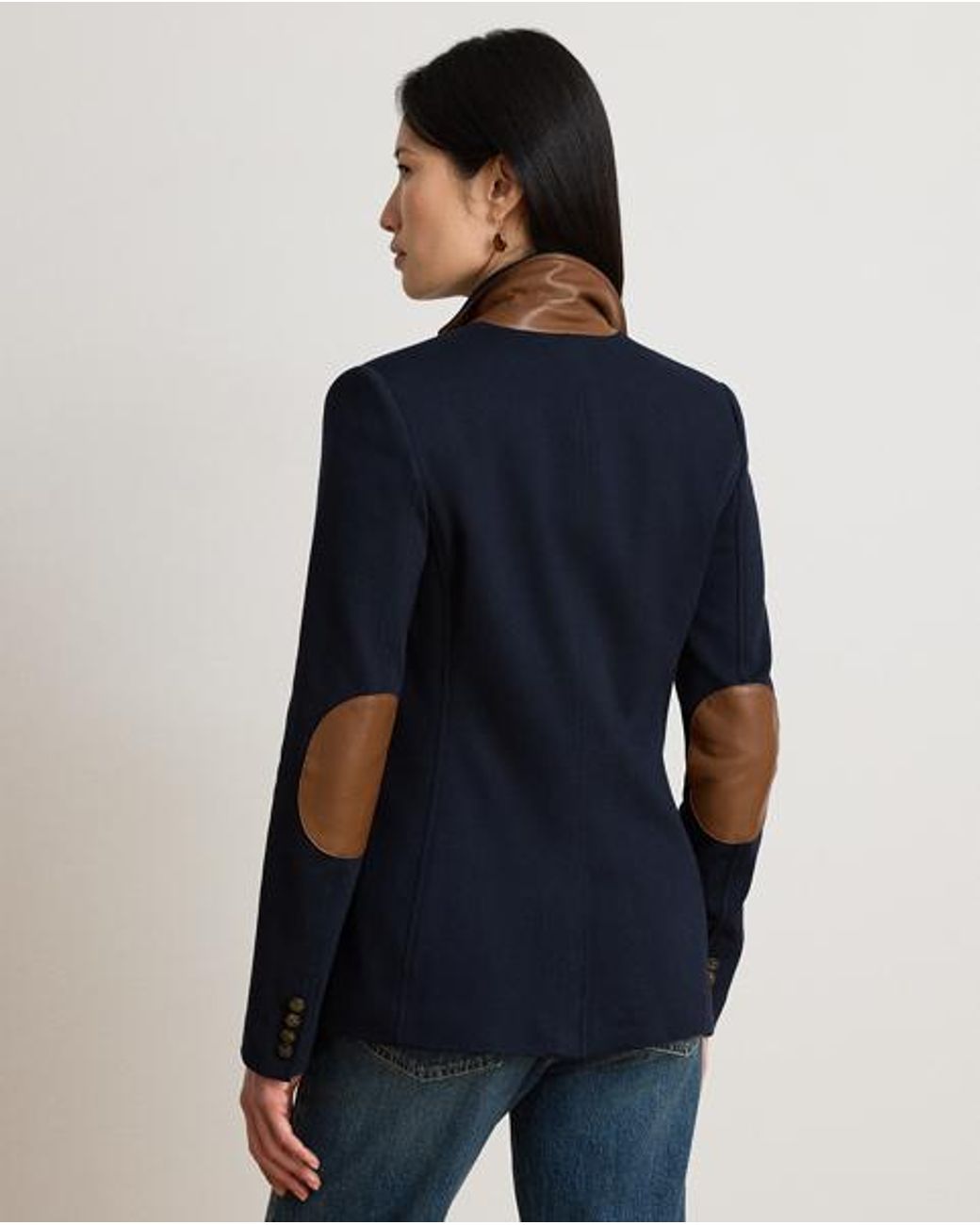 Ralph Lauren Blue Cotton Herringbone Jacquard Blazer