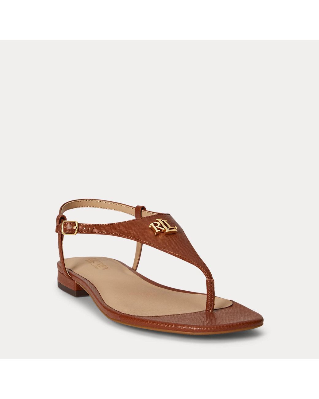 Ralph Lauren Brown Everley Ii Crosshatch Leather Sandal