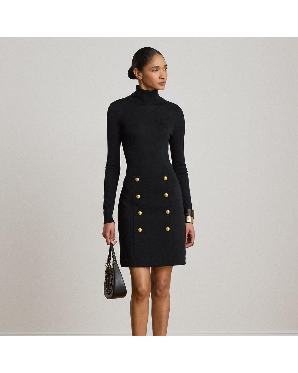Ralph Lauren Black Double-Breasted Sablé Wrap Miniskirt