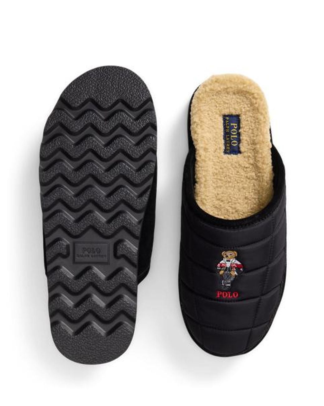 Polo Ralph Lauren Black Reade Polo Bear Quilted Scuff Slipper for men