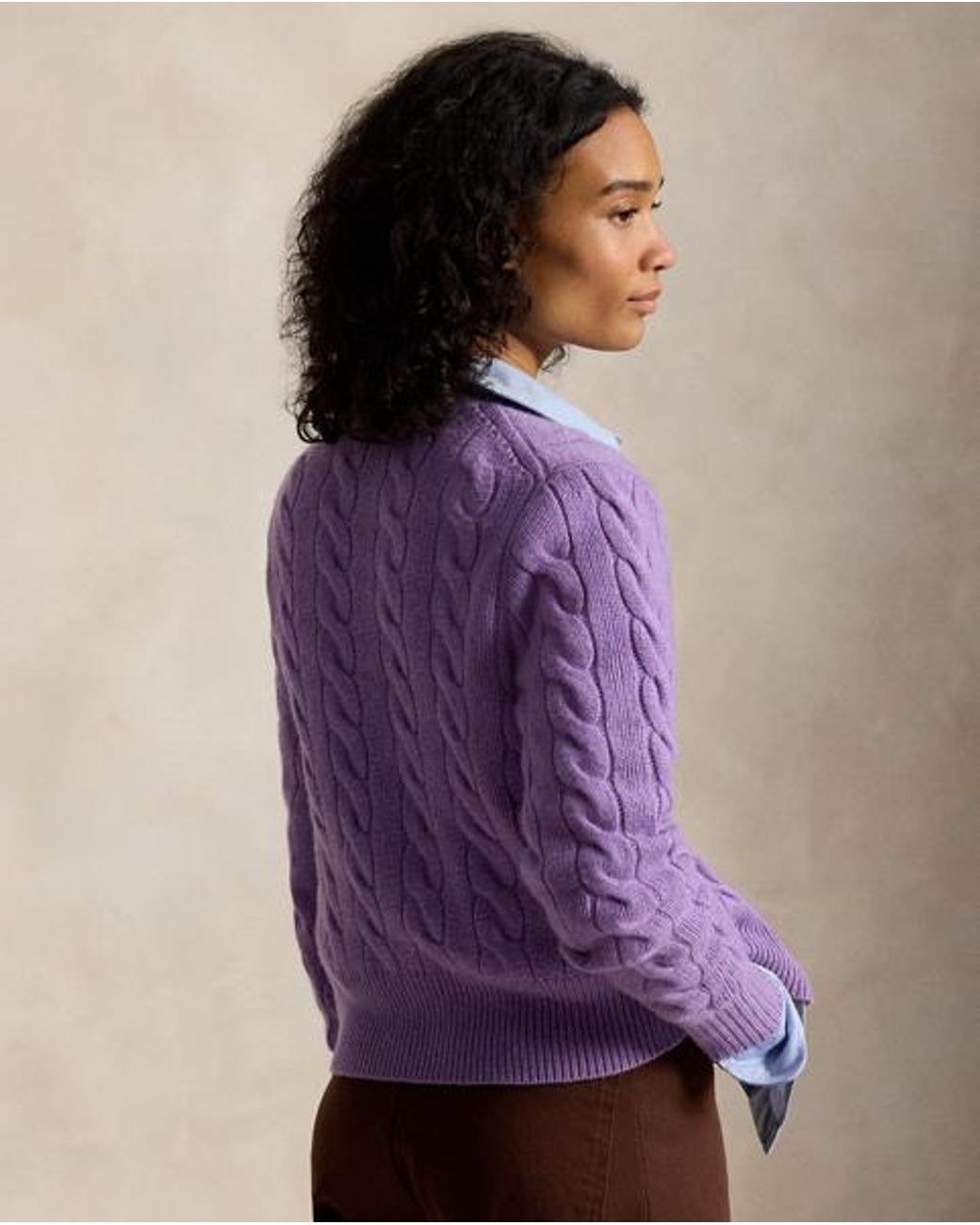 Polo Ralph Lauren Purple Cable-Knit Wool-Cashmere Cardigan