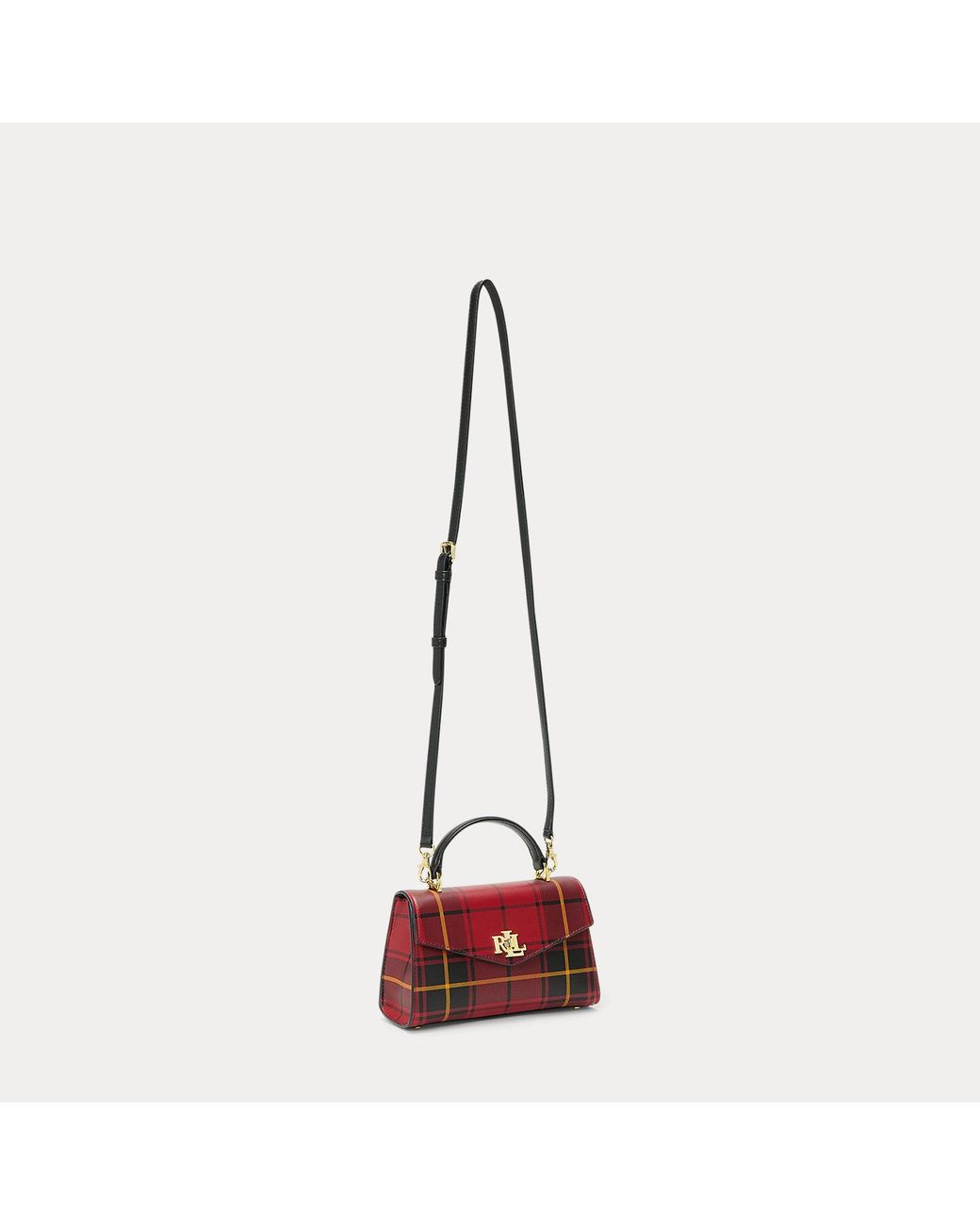 Ralph Lauren Red Plaid Leather Small Farrah Satchel