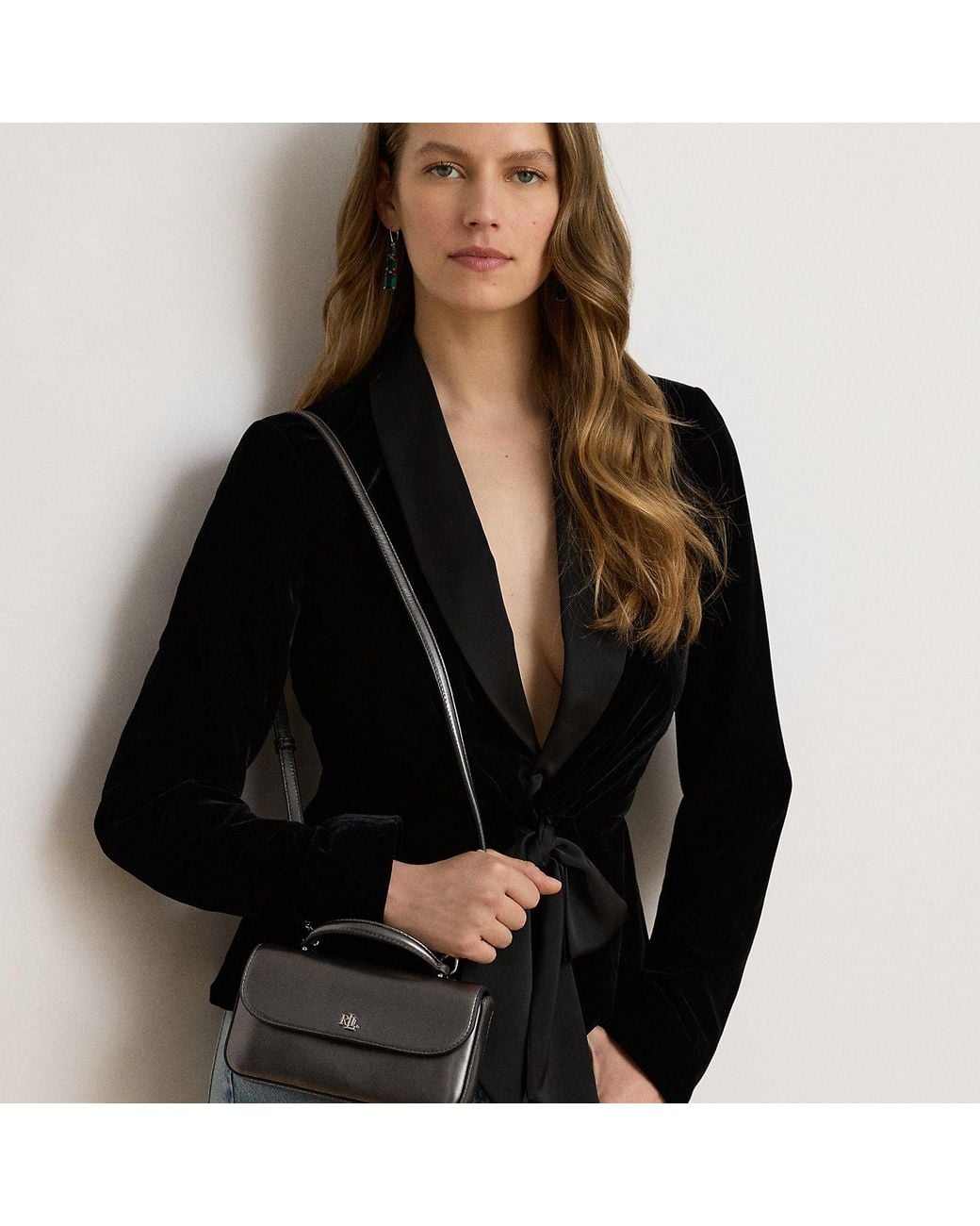 Ralph Lauren Black Metallic Leather Marcy Crossbody Wallet
