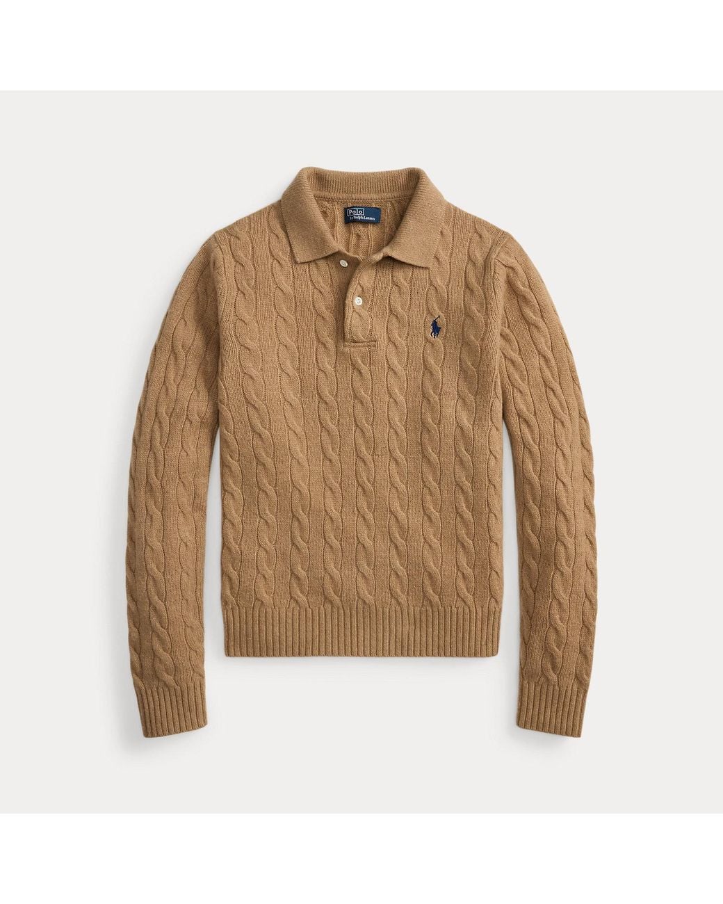 Polo Ralph Lauren Brown Cable-Knit Wool-Cashmere Polo Jumper