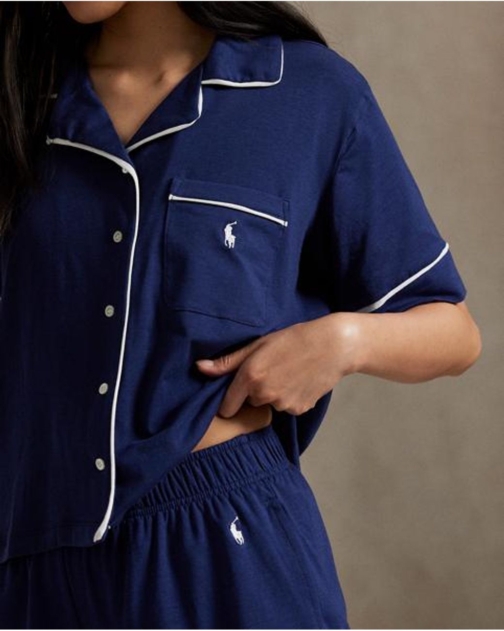 Ralph Lauren Blue Piped Jersey Short-Sleeve Pyjama Set