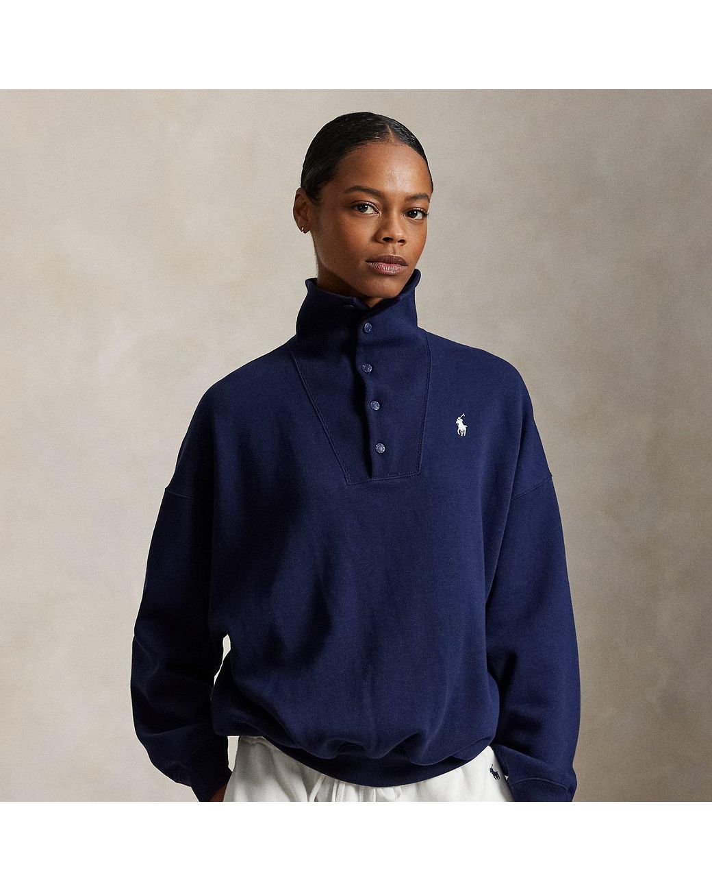 Ralph Lauren Team Usa Fleece Buttoned Mockneck in Blue | Lyst