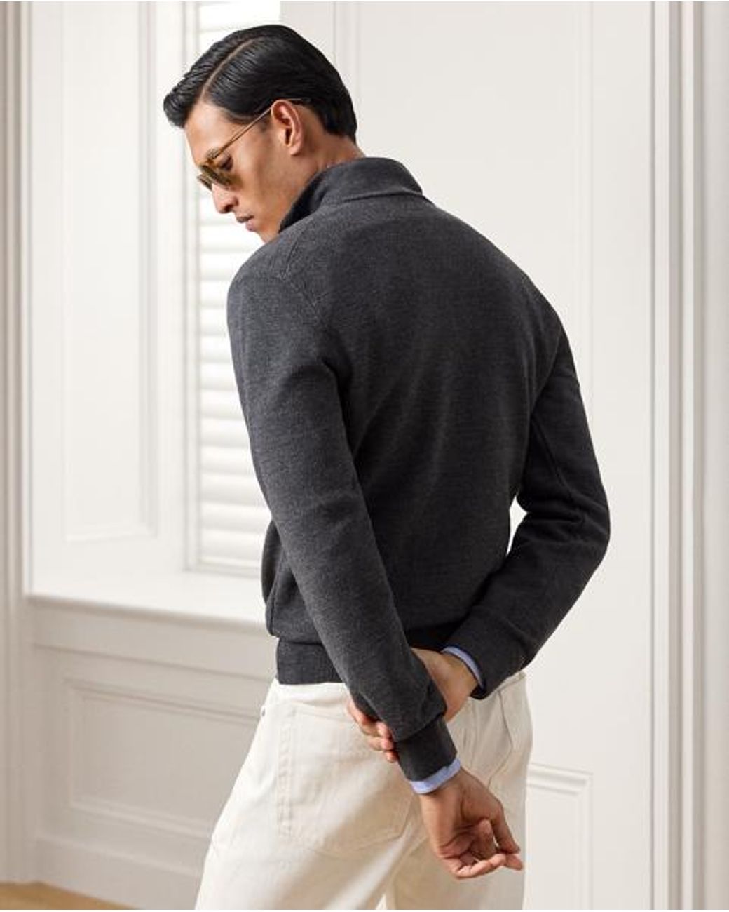 Ralph Lauren Black Piqué-Knit Wool Quarter-Zip Sweater for men