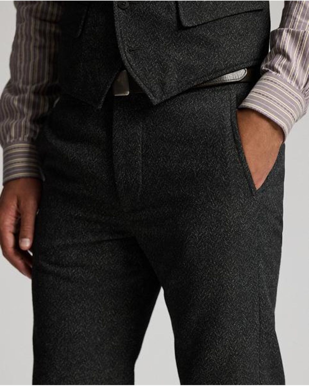 RRL Gray Slim Fit Wool-Cotton Herringbone Pant for men