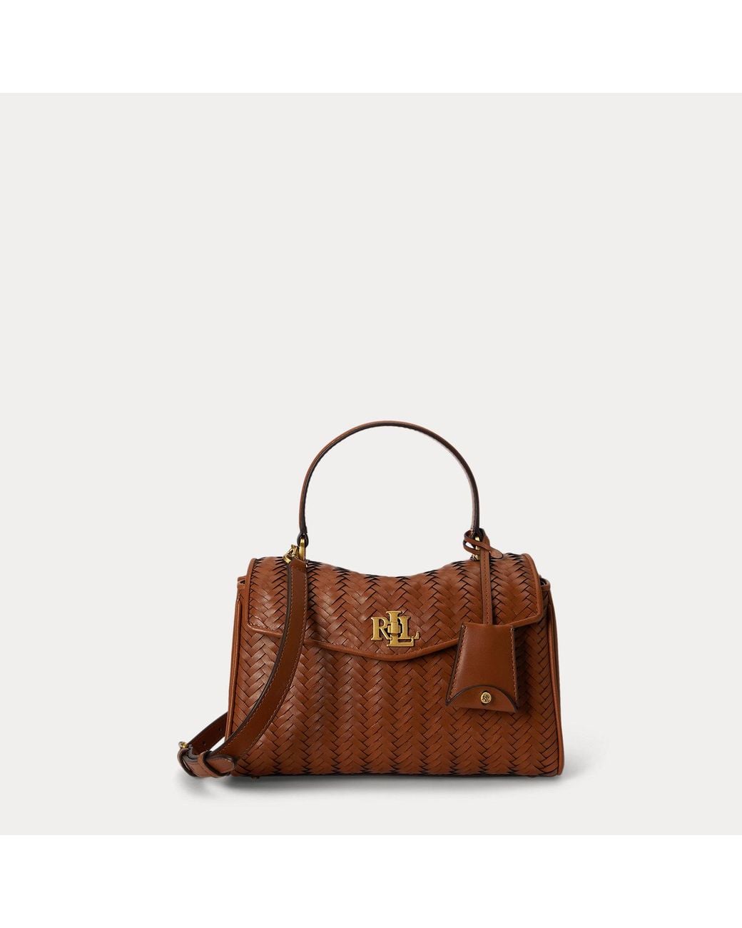 Ralph Lauren Blue Woven Leather Small Farrah Soft Satchel