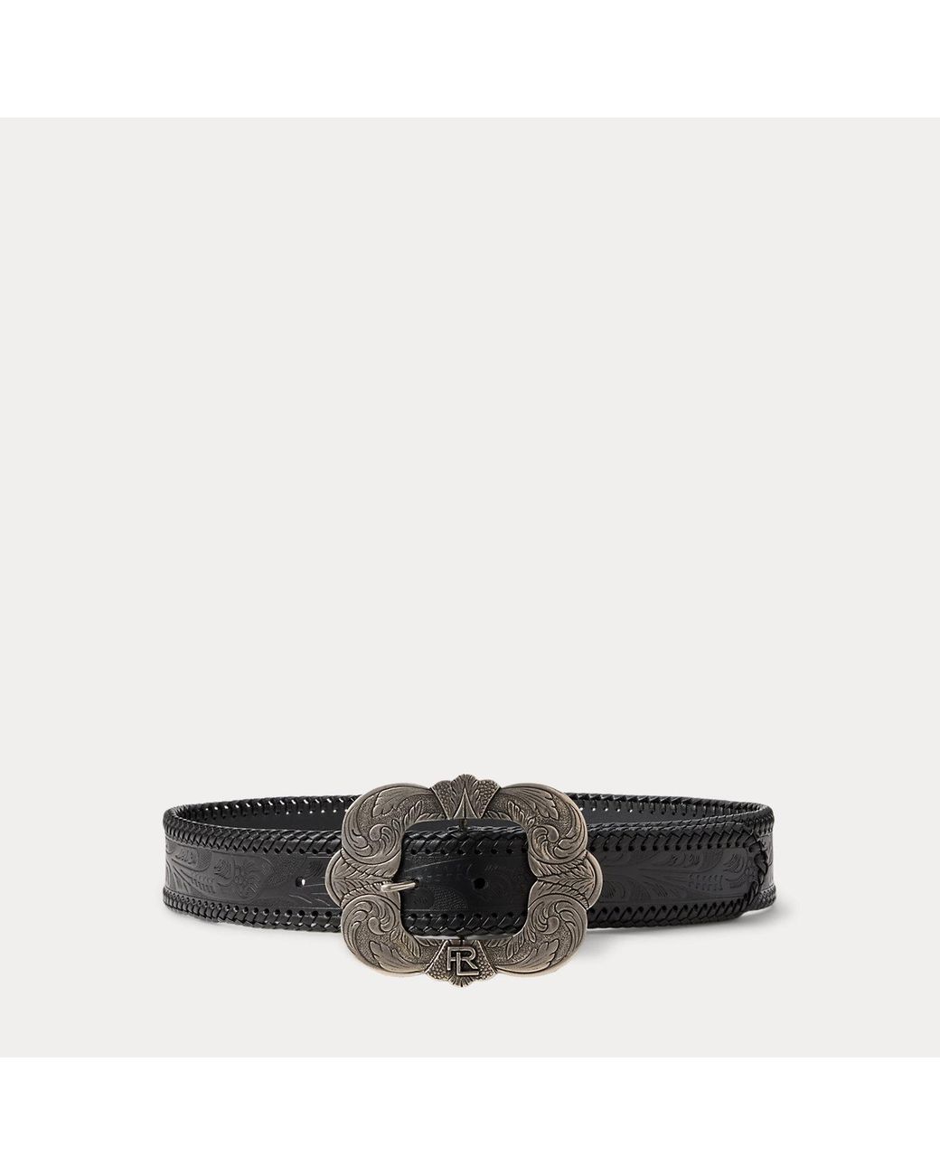 Ralph Lauren Black Embossed Vachetta Tooled-Buckle Belt