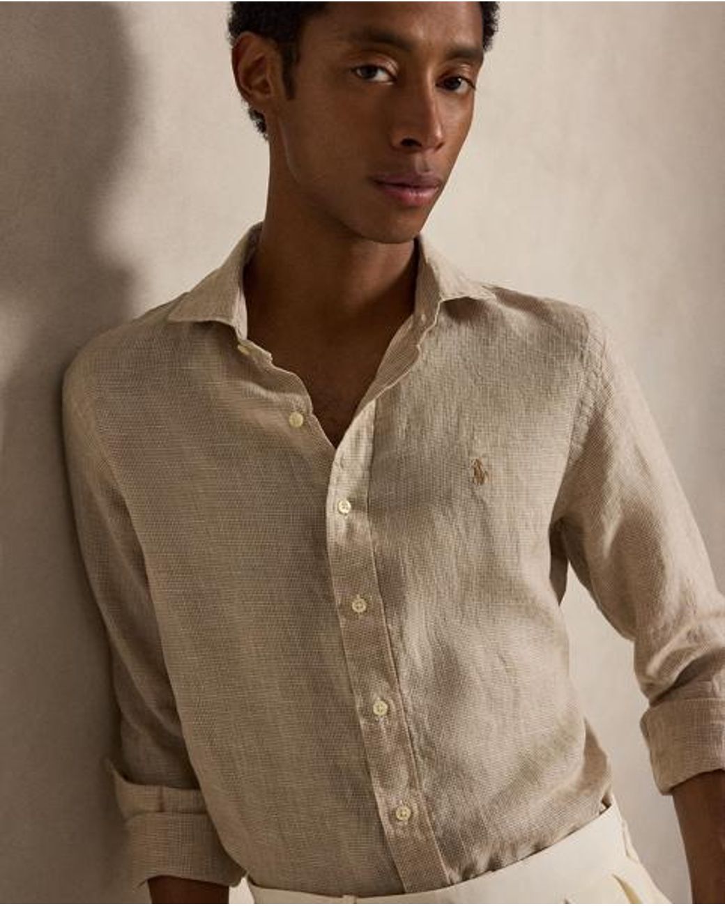 Polo Ralph Lauren White Custom Fit Houndstooth Linen Shirt for men