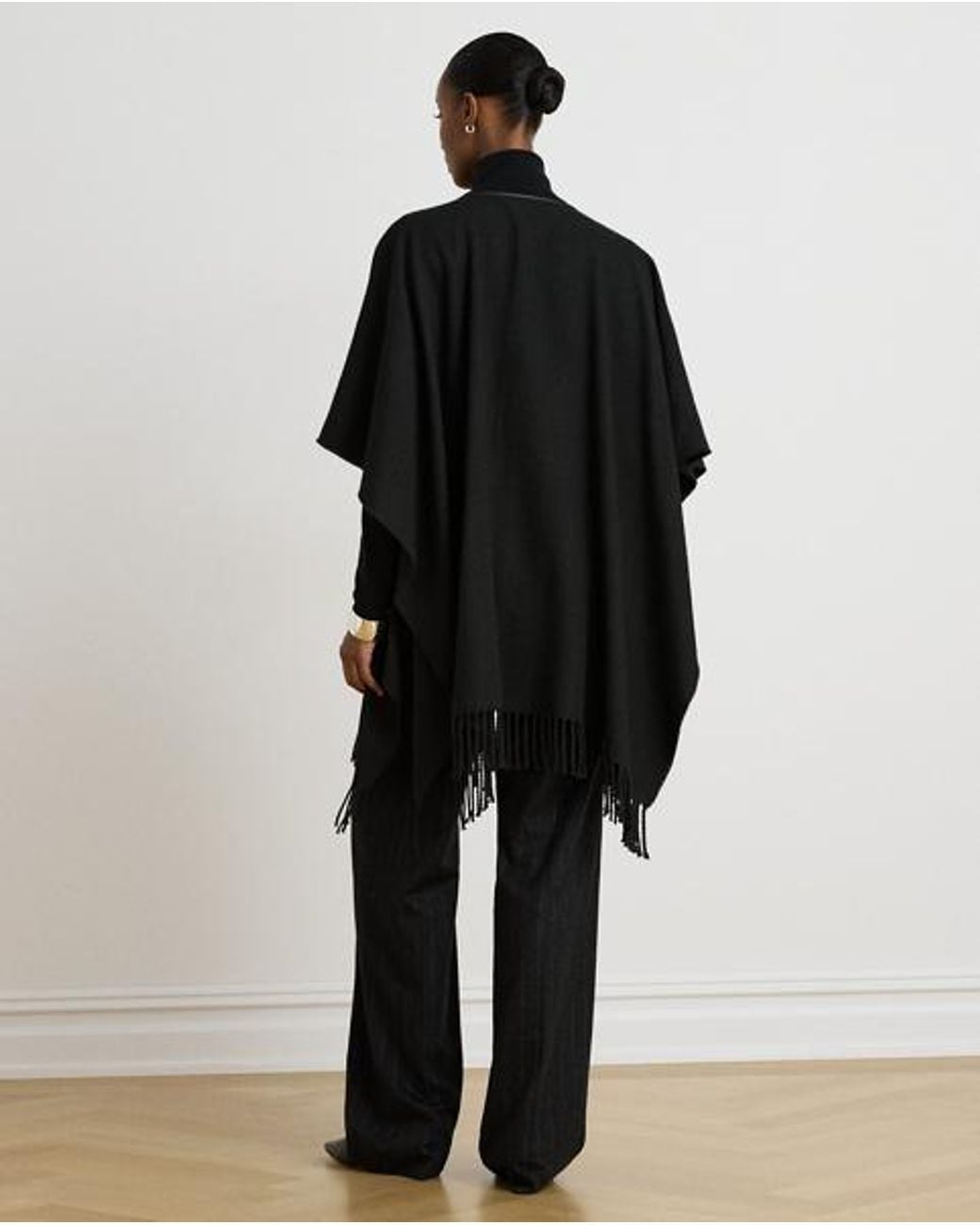 Ralph Lauren Black Buckle-Trim Herringbone Ruana