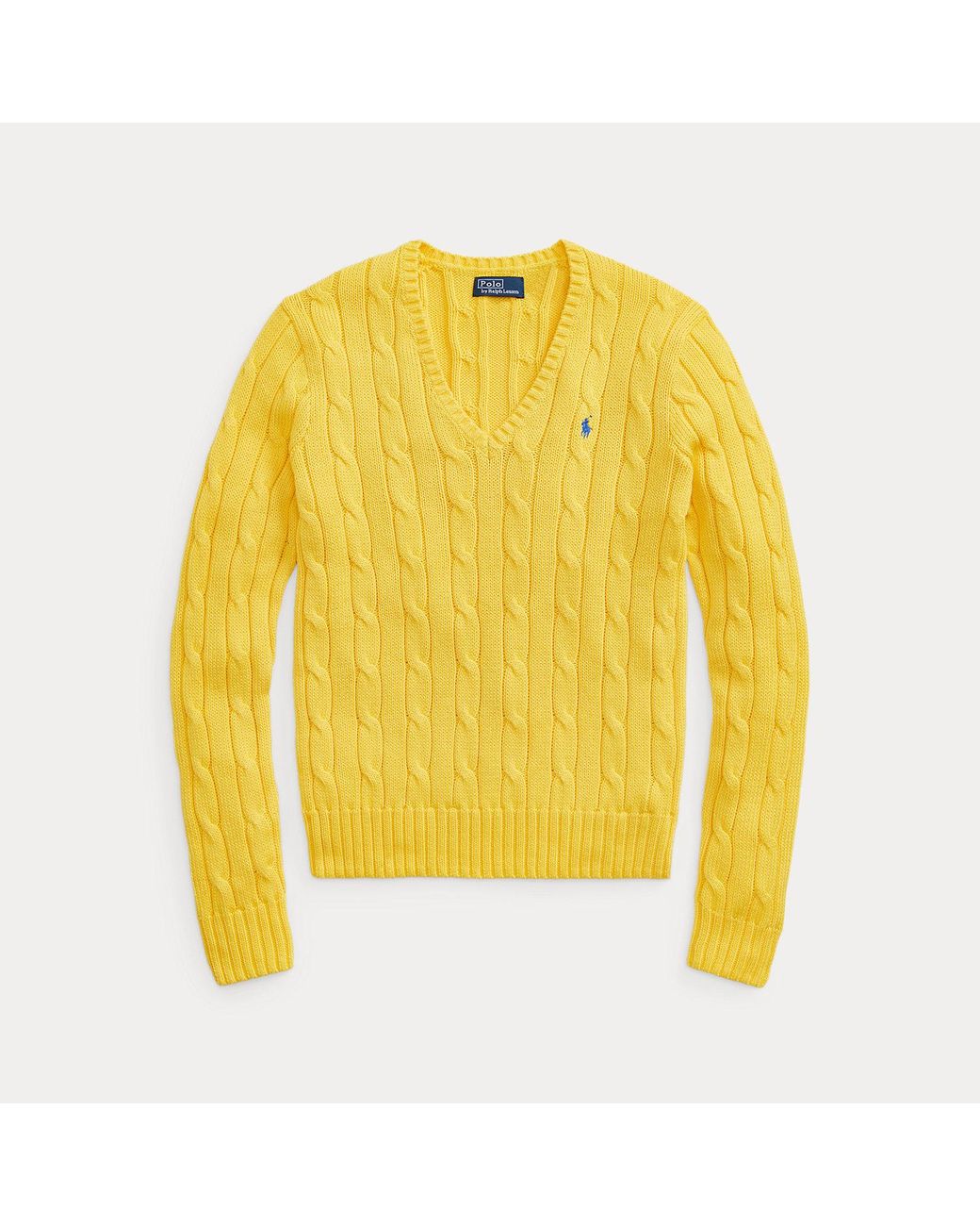 Ralph Lauren Yellow Cable-knit Cotton V-neck Jumper