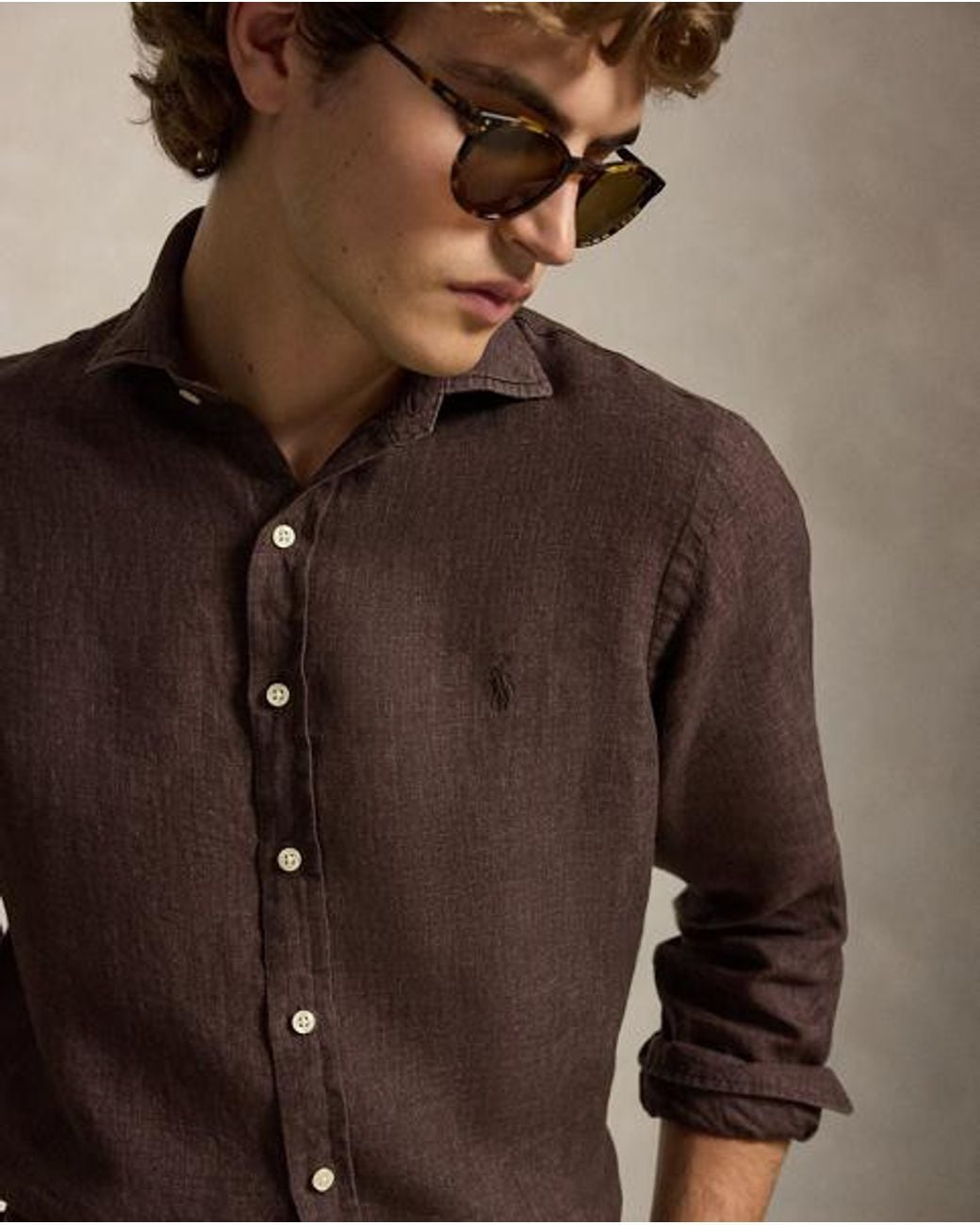 Polo Ralph Lauren Brown Custom Fit Slub Linen Shirt for men
