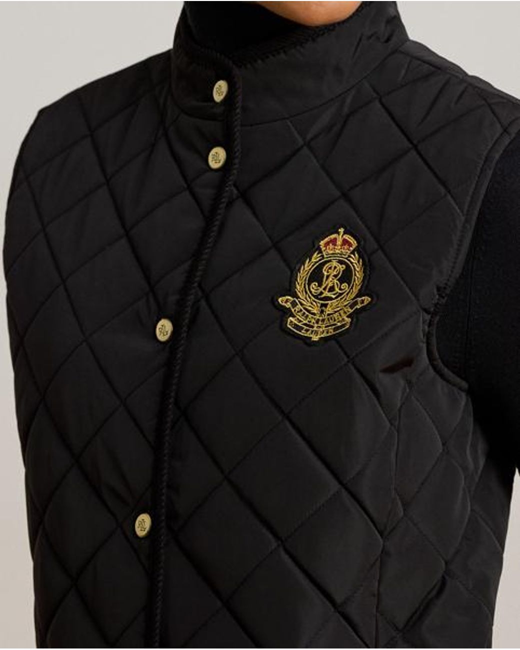 Ralph Lauren Black Crest-Patch Corduroy-Trim Quilted Gilet