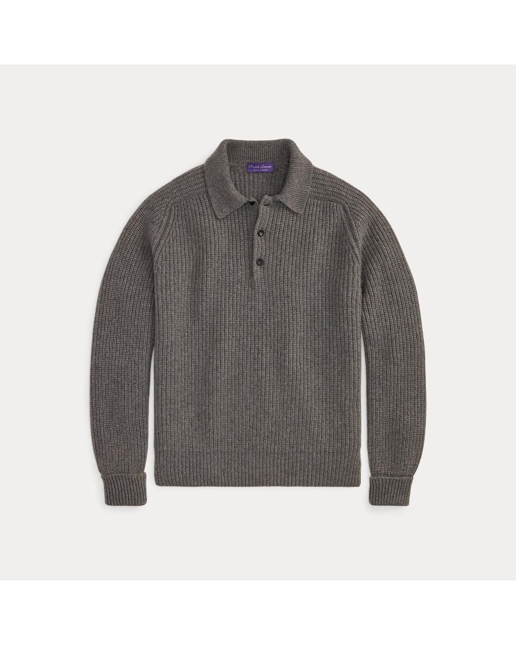 Ralph Lauren Gray Ralph Lauren Textured Cashmere Polo-Collar Sweater for men