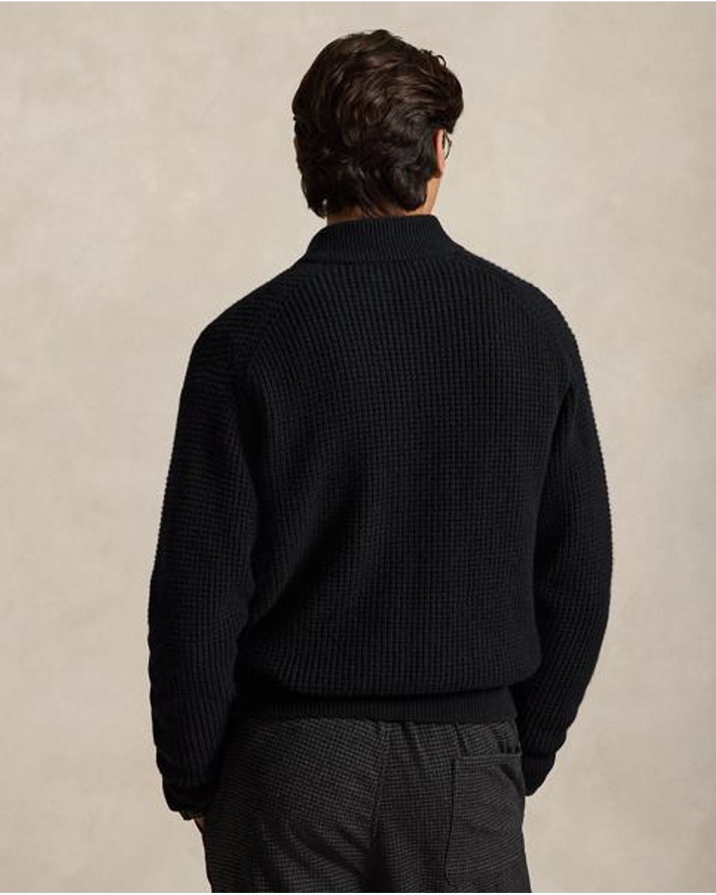 Polo Ralph Lauren Black Waffle-Knit Wool-Cotton Full-Zip Jumper for men
