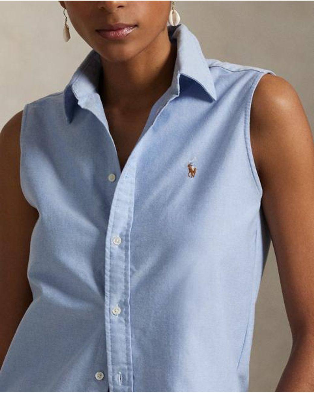 Polo Ralph Lauren Blue Cotton Oxford Sleeveless Shirt