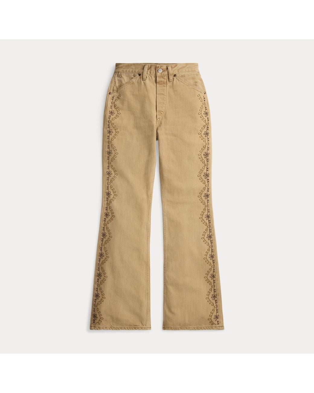 RRL Brown Embroidered Tan Bootcut Jean